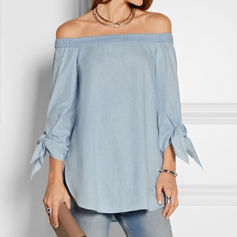 Tibi Off the Shoulder Chambray Top